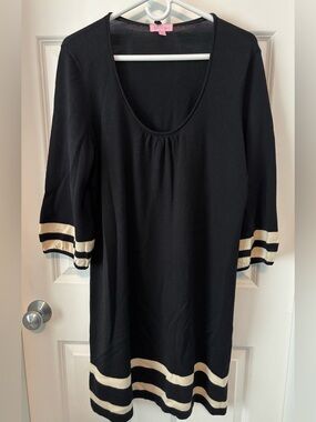 Lilly Pulitzer Connie Black Cream 100% Merino Wool Sweater Dress Size XL - EUC!